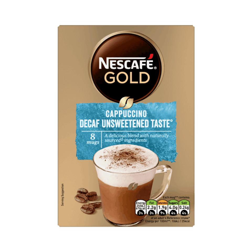 Nestle Nescafe Cappuccino Gold Decaf Unsweetend 15g New