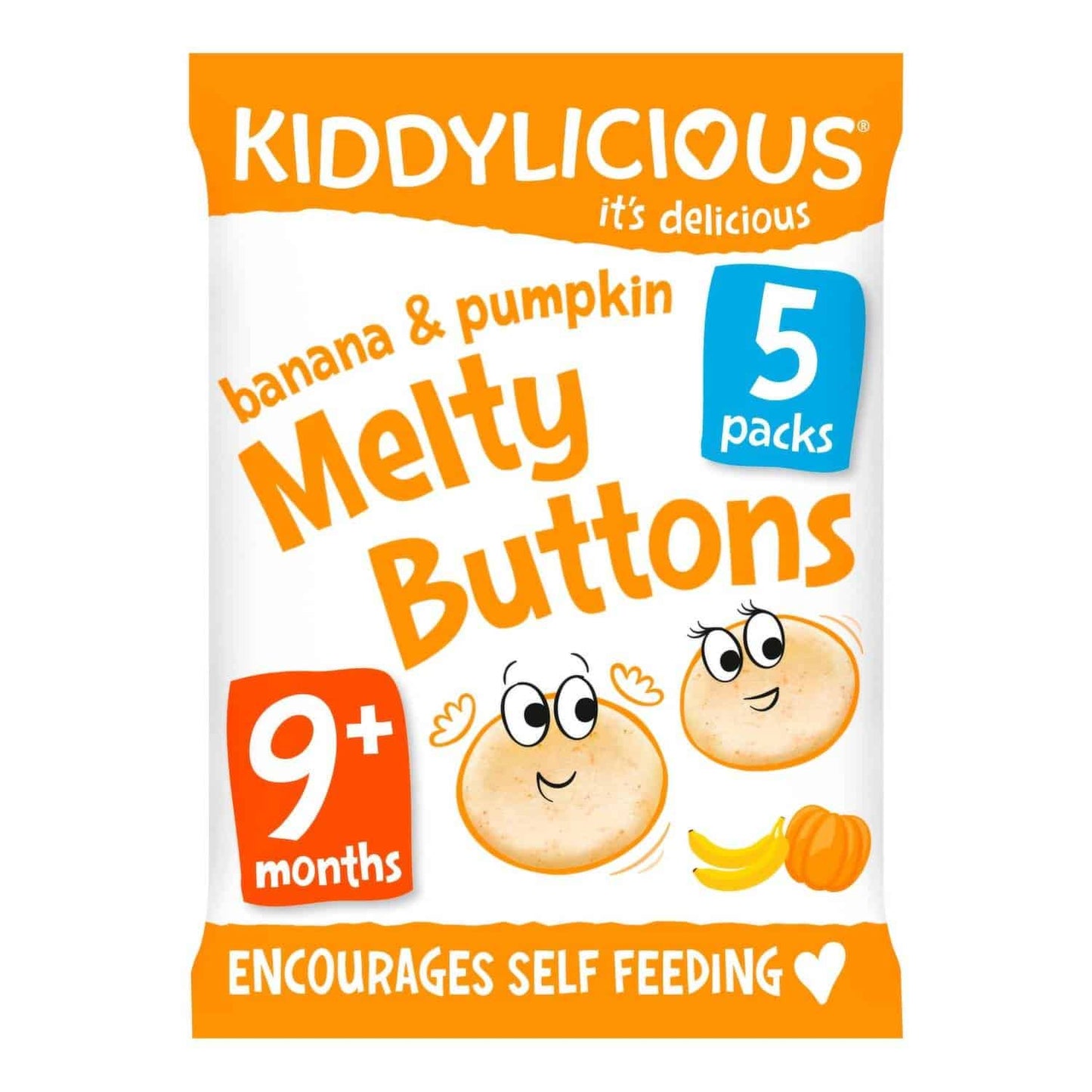 Kiddylicious Melty Buttons Banana & Pumpkin Baby Snack 9 Months + 5*6Gr - Sweet Joint